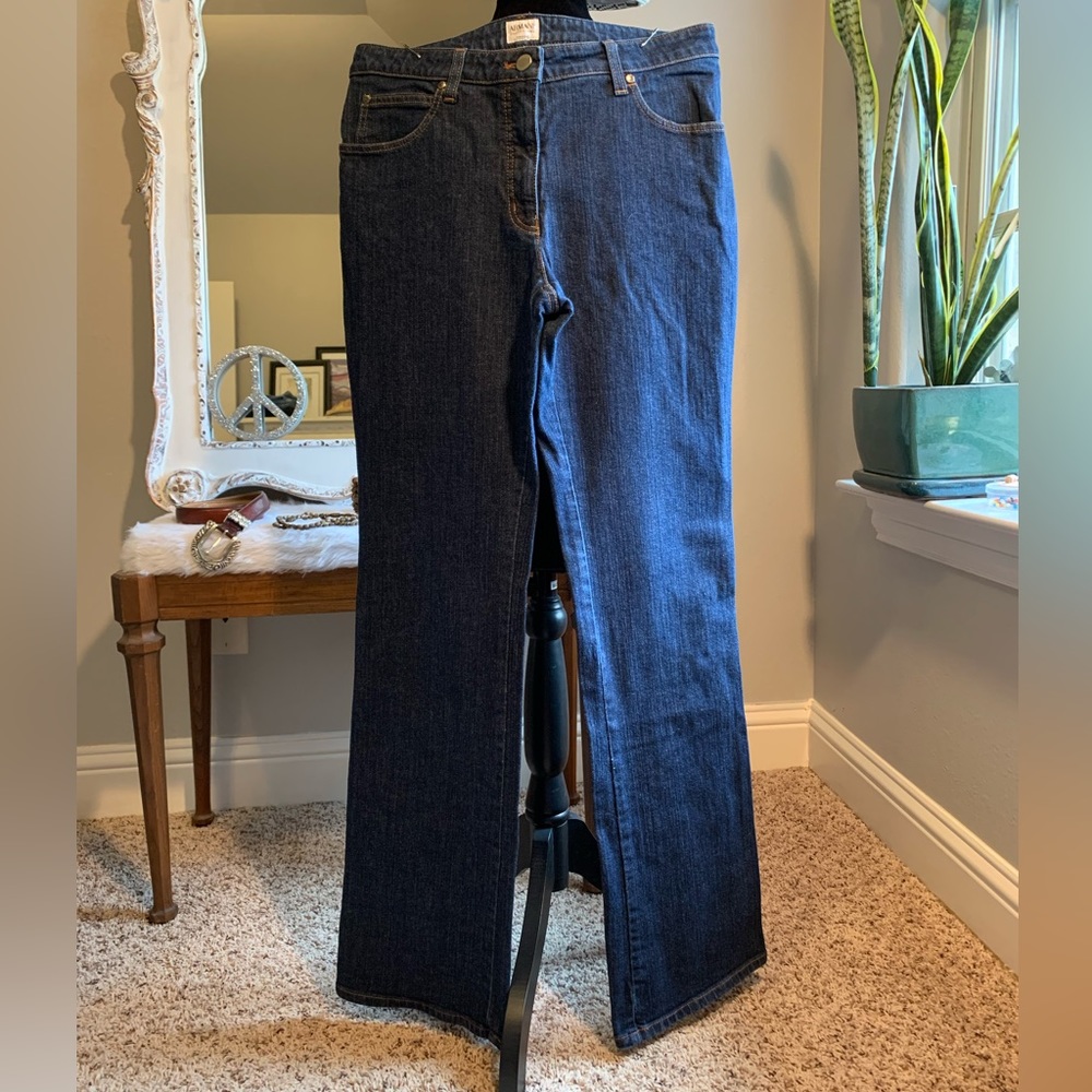 Armani Collezioni High Rise Dark Wash Wide Leg Denim Jeans Size 12